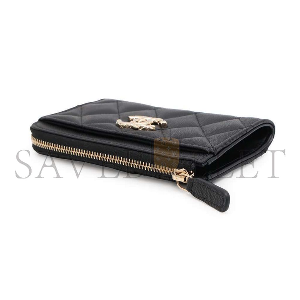 CHANEL MASTER MATELASSE LARGE LOGO L-SHAPED ZIPPER CARD CASE BLACK AP3982 (13*8*3cm)